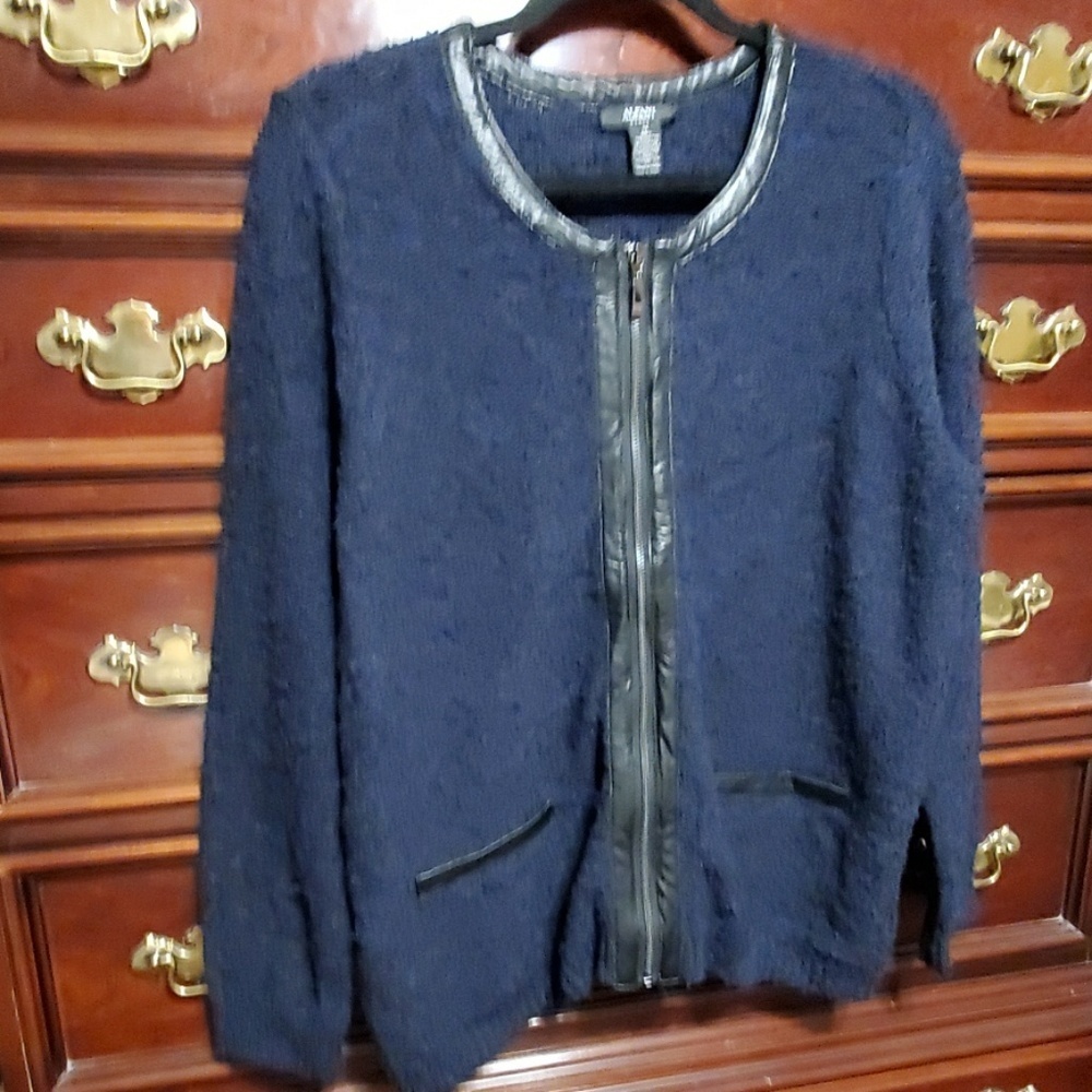 Women's  1X Alfani Zip Up Sweater Blue Black Trim